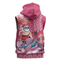 Hawaii Mele Kalikimaka Sleeveless Hoodie Funny Santa with Tribal Tattoos Kakau Pink Color LT03 - Polynesian Pride