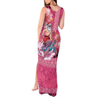 Hawaii Mele Kalikimaka Tank Maxi Dress Funny Santa with Tribal Tattoos Kakau Pink Color LT03 - Polynesian Pride