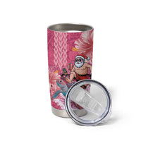 Hawaii Mele Kalikimaka Tumbler Cup Funny Santa with Tribal Tattoos Kakau Pink Color LT03 - Polynesian Pride