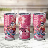 Hawaii Mele Kalikimaka Tumbler Cup Funny Santa with Tribal Tattoos Kakau Pink Color LT03 - Polynesian Pride