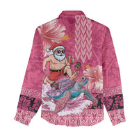 Hawaii Mele Kalikimaka Women Casual Shirt Funny Santa with Tribal Tattoos Kakau Pink Color LT03 - Polynesian Pride