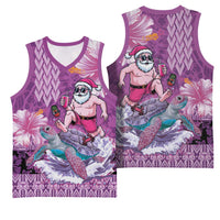 Hawaii Mele Kalikimaka Basketball Jersey Funny Santa with Tribal Tattoos Kakau Purple Color LT03 - Polynesian Pride