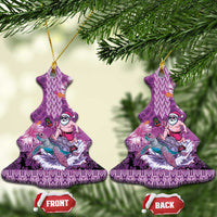 Hawaii Mele Kalikimaka Ceramic Ornament Funny Santa with Tribal Tattoos Kakau Purple Color - Polynesian Pride