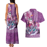 Hawaii Mele Kalikimaka Couples Matching Tank Maxi Dress and Hawaiian Shirt Funny Santa with Tribal Tattoos Kakau Purple Color LT03 - Polynesian Pride