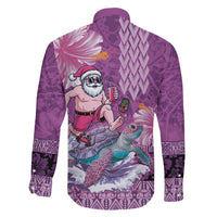 Hawaii Mele Kalikimaka Family Matching Long Sleeve Bodycon Dress and Hawaiian Shirt Funny Santa with Tribal Tattoos Kakau Purple Color LT03 - Polynesian Pride