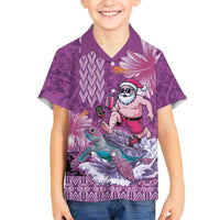 Hawaii Mele Kalikimaka Family Matching Mermaid Dress and Hawaiian Shirt Funny Santa with Tribal Tattoos Kakau Purple Color LT03 Son's Shirt Purple - Polynesian Pride