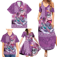 Hawaii Mele Kalikimaka Family Matching Summer Maxi Dress and Hawaiian Shirt Funny Santa with Tribal Tattoos Kakau Purple Color LT03 - Polynesian Pride