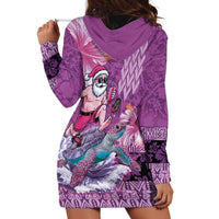 Hawaii Mele Kalikimaka Hoodie Dress Funny Santa with Tribal Tattoos Kakau Purple Color LT03 - Polynesian Pride