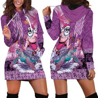 Hawaii Mele Kalikimaka Hoodie Dress Funny Santa with Tribal Tattoos Kakau Purple Color LT03 - Polynesian Pride