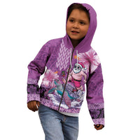 Hawaii Mele Kalikimaka Kid Hoodie Funny Santa with Tribal Tattoos Kakau Purple Color LT03 - Polynesian Pride
