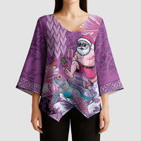 Hawaii Mele Kalikimaka Kimono Sleeve Blouse Funny Santa with Tribal Tattoos Kakau Purple Color LT03 - Polynesian Pride