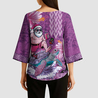 Hawaii Mele Kalikimaka Kimono Sleeve Blouse Funny Santa with Tribal Tattoos Kakau Purple Color LT03 - Polynesian Pride