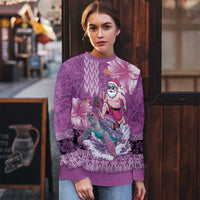 Hawaii Mele Kalikimaka Ugly Christmas Sweater Funny Santa with Tribal Tattoos Kakau Purple Color LT03 - Polynesian Pride