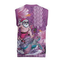 Hawaii Mele Kalikimaka Christmas Knitted V-Neck Vest Funny Santa with Tribal Tattoos Kakau Purple Color LT03 - Polynesian Pride