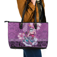 Hawaii Mele Kalikimaka Leather Tote Bag Funny Santa with Tribal Tattoos Kakau Purple Color LT03 - Polynesian Pride