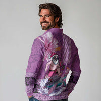 Hawaii Mele Kalikimaka Long Sleeve Polo Shirt Funny Santa with Tribal Tattoos Kakau Purple Color LT03 - Polynesian Pride