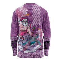Hawaii Mele Kalikimaka Long Sleeve Shirt Funny Santa with Tribal Tattoos Kakau Purple Color LT03 - Polynesian Pride