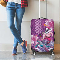 Hawaii Mele Kalikimaka Luggage Cover Funny Santa with Tribal Tattoos Kakau Purple Color LT03 - Polynesian Pride