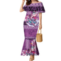 Hawaii Mele Kalikimaka Mermaid Dress Funny Santa with Tribal Tattoos Kakau Purple Color LT03 Women Purple - Polynesian Pride