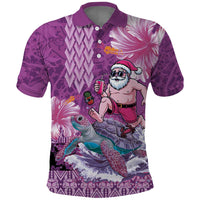 Hawaii Mele Kalikimaka Polo Shirt Funny Santa with Tribal Tattoos Kakau Purple Color - Polynesian Pride