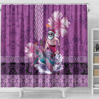 Hawaii Mele Kalikimaka Shower Curtain Funny Santa with Tribal Tattoos Kakau Purple Color LT03 - Polynesian Pride