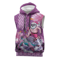 Hawaii Mele Kalikimaka Sleeveless Hoodie Funny Santa with Tribal Tattoos Kakau Purple Color LT03 Purple - Polynesian Pride
