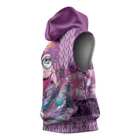 Hawaii Mele Kalikimaka Sleeveless Hoodie Funny Santa with Tribal Tattoos Kakau Purple Color LT03 - Polynesian Pride