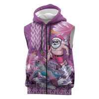 Hawaii Mele Kalikimaka Sleeveless Zip Hoodie Funny Santa with Tribal Tattoos Kakau Purple Color LT03 Purple - Polynesian Pride