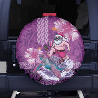 Hawaii Mele Kalikimaka Spare Tire Cover Funny Santa with Tribal Tattoos Kakau Purple Color LT03 No hole Purple - Polynesian Pride