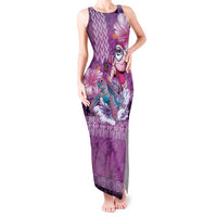 Hawaii Mele Kalikimaka Tank Maxi Dress Funny Santa with Tribal Tattoos Kakau Purple Color LT03 Women Purple - Polynesian Pride