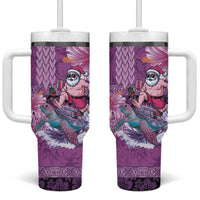 Hawaii Mele Kalikimaka Tumbler With Handle Funny Santa with Tribal Tattoos Kakau Purple Color LT03 One Size: 40 oz Purple - Polynesian Pride