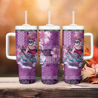 Hawaii Mele Kalikimaka Tumbler With Handle Funny Santa with Tribal Tattoos Kakau Purple Color LT03 - Polynesian Pride