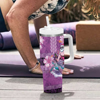 Hawaii Mele Kalikimaka Tumbler With Handle Funny Santa with Tribal Tattoos Kakau Purple Color LT03 - Polynesian Pride