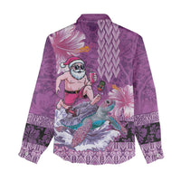 Hawaii Mele Kalikimaka Women Casual Shirt Funny Santa with Tribal Tattoos Kakau Purple Color LT03 - Polynesian Pride