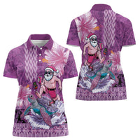 Hawaii Mele Kalikimaka Women Polo Shirt Funny Santa with Tribal Tattoos Kakau Purple Color LT03 - Polynesian Pride