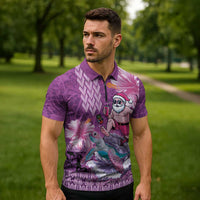 Hawaii Mele Kalikimaka Zipper Polo Shirt Funny Santa with Tribal Tattoos Kakau Purple Color LT03 - Polynesian Pride