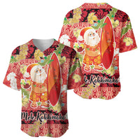 Hawaii Santa Mele Kalikimaka Baseball Jersey Tropical Puakenikeni Lei with Polynesian Tribal Pattern - Polynesian Pride