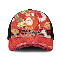 Hawaii Santa Mele Kalikimaka Baseball Net Cap Tropical Puakenikeni Lei with Polynesian Tribal Pattern - Polynesian Pride