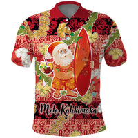 Hawaii Santa Mele Kalikimaka Polo Shirt Tropical Puakenikeni Lei with Polynesian Tribal Pattern - Polynesian Pride