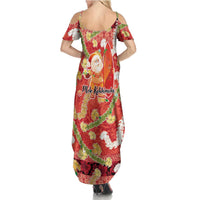 Hawaii Santa Mele Kalikimaka Summer Maxi Dress Tropical Puakenikeni Lei with Polynesian Tribal Pattern - Polynesian Pride