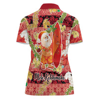 Hawaii Santa Mele Kalikimaka Women Polo Shirt Tropical Puakenikeni Lei with Polynesian Tribal Pattern - Polynesian Pride