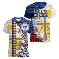 Hawaii Lutheran High School Women V Neck T Shirt Kakau Pattern Splash Style LT03 - Polynesian Pride