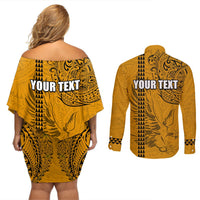 Nanakuli High and Intermediate School Couples Matching Off Shoulder Short Dress and Long Sleeve Button Shirt Tribal Kakau Pattern LT03 - Polynesian Pride