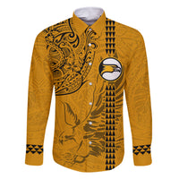 Nanakuli High and Intermediate School Family Matching Off Shoulder Maxi Dress and Hawaiian Shirt Tribal Kakau Pattern LT03 Dad's Shirt - Long Sleeve Yellow - Polynesian Pride