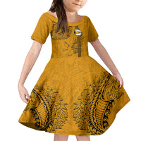 Nanakuli High and Intermediate School Family Matching Off Shoulder Short Dress and Hawaiian Shirt Tribal Kakau Pattern LT03 Daughter's Dress Yellow - Polynesian Pride