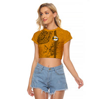 Nanakuli High and Intermediate School Raglan Cropped T Shirt Tribal Kakau Pattern LT03 Female Yellow - Polynesian Pride