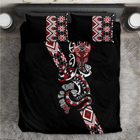 Aotearoa Toitu Te Tiriti-Honour the Treaty Bedding Set Maori Taniwha Haka with Taniko and Tukutuku LT03 Black - Polynesian Pride