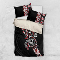Aotearoa Toitu Te Tiriti-Honour the Treaty Bedding Set Maori Taniwha Haka with Taniko and Tukutuku LT03 US Twin 172cm x 218cm Black - Polynesian Pride
