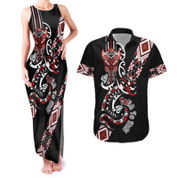 Aotearoa Toitu Te Tiriti-Honour the Treaty Couples Matching Tank Maxi Dress and Hawaiian Shirt Maori Taniwha Haka with Taniko and Tukutuku LT03 Black - Polynesian Pride