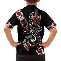 Aotearoa Toitu Te Tiriti-Honour the Treaty Family Matching Off The Shoulder Long Sleeve Dress and Hawaiian Shirt Maori Taniwha Haka with Taniko and Tukutuku LT03 - Polynesian Pride